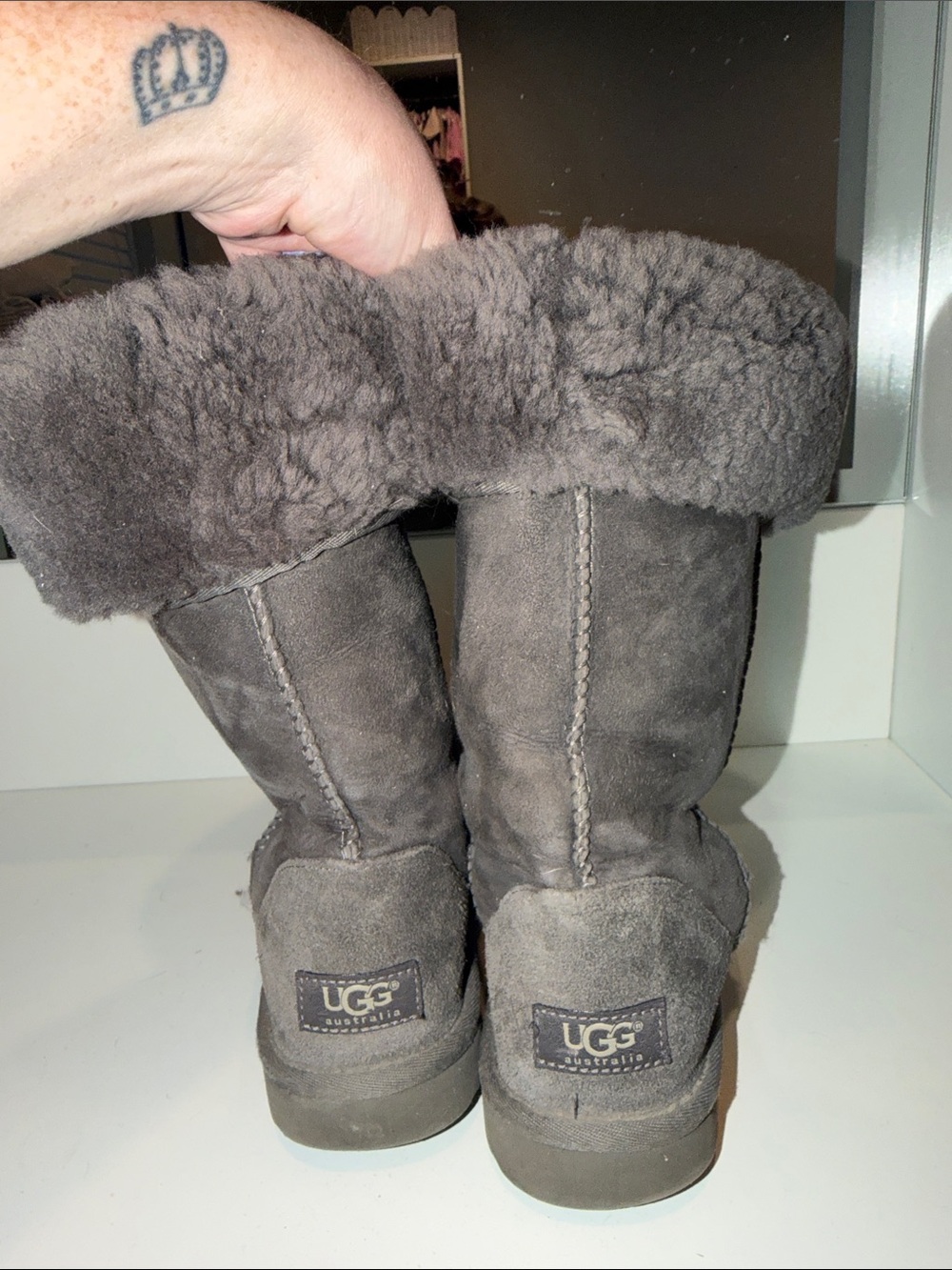 UGG Gray Shearling-Lined Winter Boots